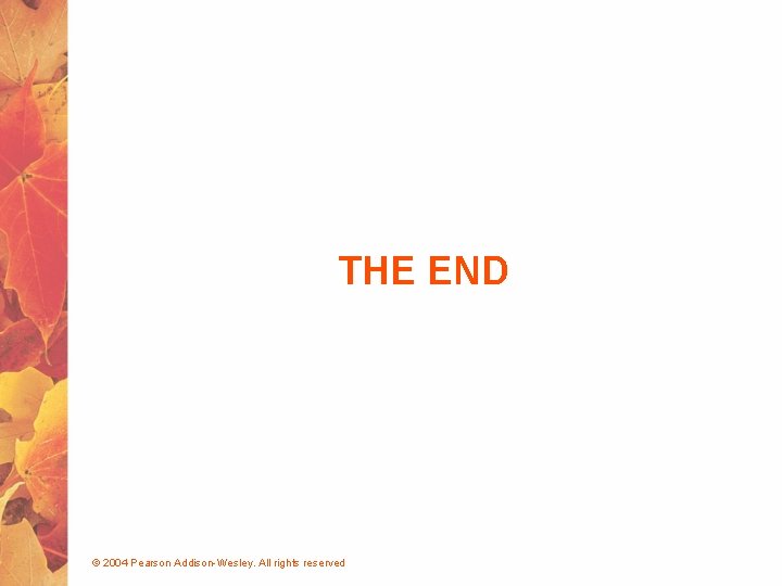 THE END © 2004 Pearson Addison-Wesley. All rights reserved 
