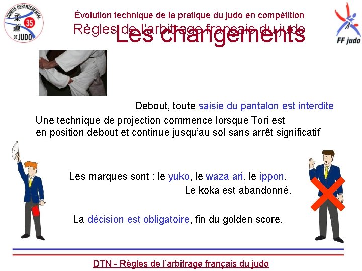 Évolution technique de la pratique du judo en compétition Les changements Règles de l’arbitrage