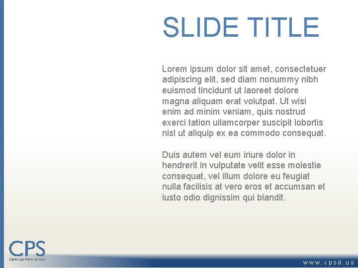 SLIDE TITLE Lorem ipsum dolor sit amet, consectetuer adipiscing elit, sed diam nonummy nibh