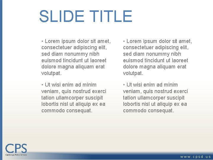 SLIDE TITLE • Lorem ipsum dolor sit amet, consectetuer adipiscing elit, sed diam nonummy