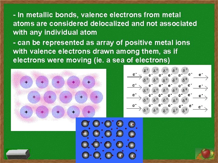 - In metallic bonds, valence electrons from metal atoms are considered delocalized and not