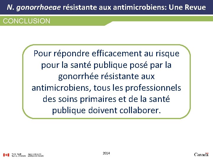 N. gonorrhoeae résistante aux antimicrobiens: Une Revue CONCLUSION Pour répondre efficacement au risque pour