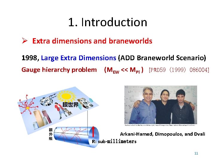 1. Introduction Extra dimensions and braneworlds 1998, Large Extra Dimensions (ADD Braneworld Scenario) Gauge