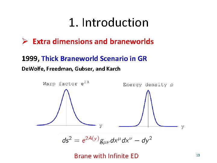 1. Introduction Extra dimensions and braneworlds 1999, Thick Braneworld Scenario in GR De. Wolfe,