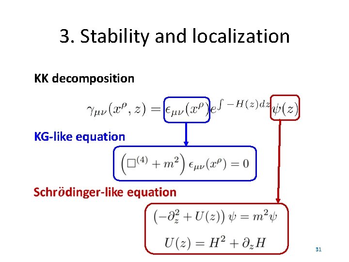 3. Stability and localization KK decomposition KG-like equation 31 