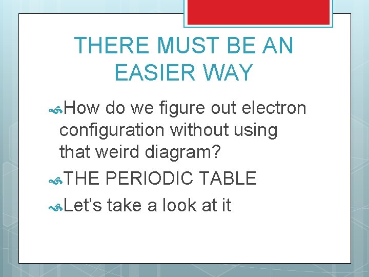 THERE MUST BE AN EASIER WAY How do we figure out electron configuration without