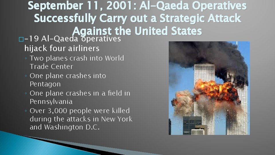 September 11, 2001: Al-Qaeda Operatives Successfully Carry out a Strategic Attack Against the United