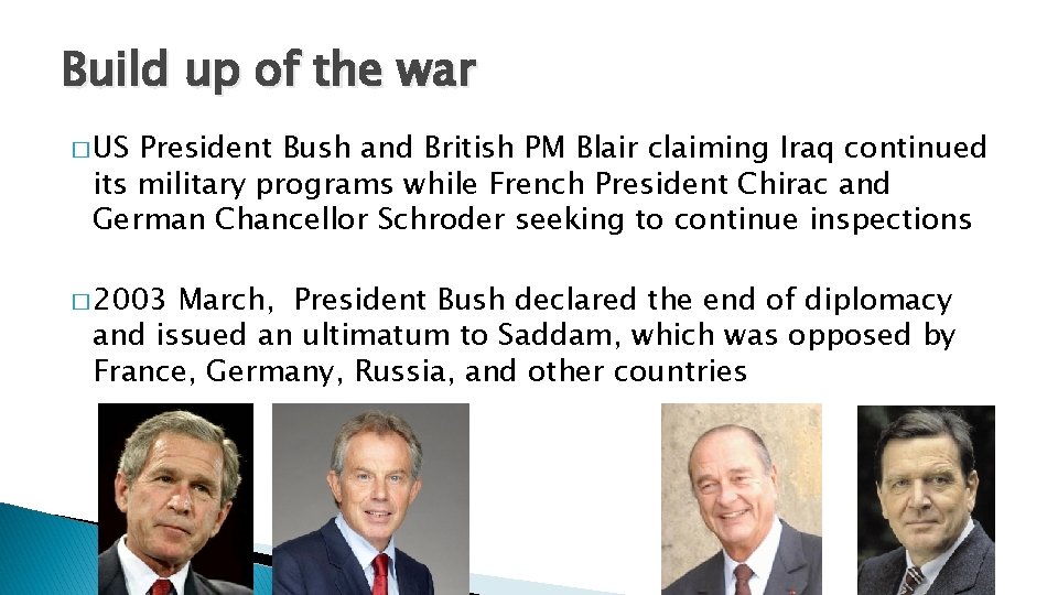 Build up of the war � US President Bush and British PM Blair claiming