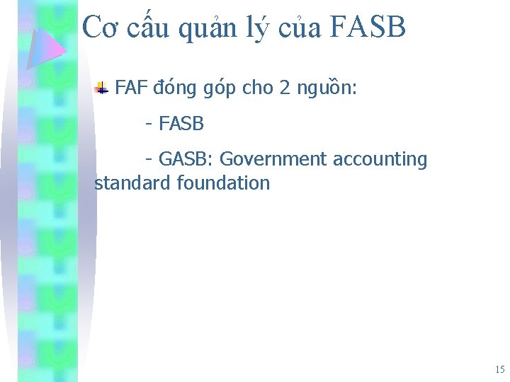 Cơ cấu quản lý của FASB FAF đóng góp cho 2 nguồn: - FASB