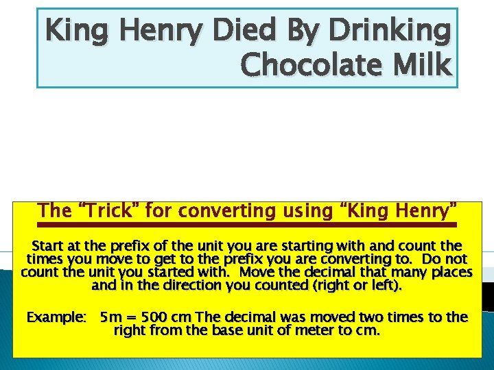 King Henry Died By Drinking Chocolate Milk Kilo- 1000 (Thousand) Hecto- 100 (Hundred) Deka-