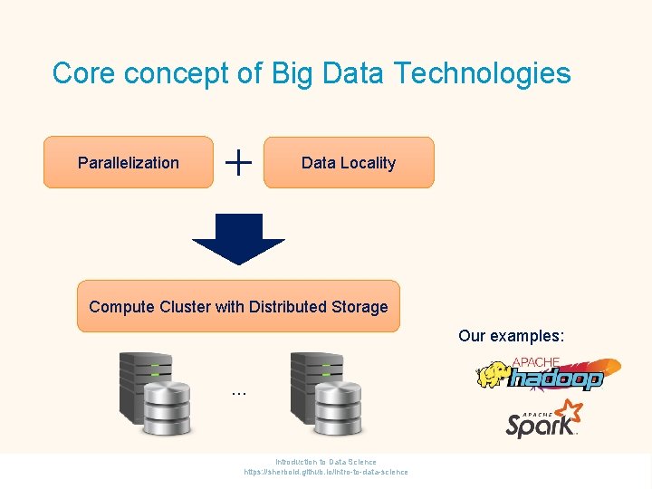 Core concept of Big Data Technologies Parallelization Data Locality Compute Cluster with Distributed Storage