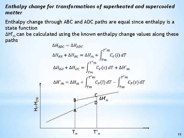 Enthalpy change for transformations of superheated and supercooled matter HT-H 298 Enthalpy change through