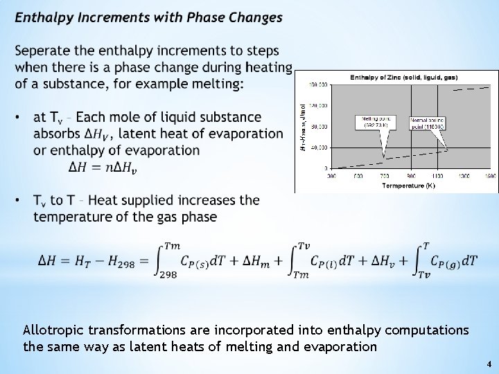 Allotropic transformations are incorporated into enthalpy computations the same way as latent heats of