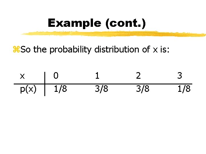 Example (cont. ) z. So the probability distribution of x is: x p(x) 0