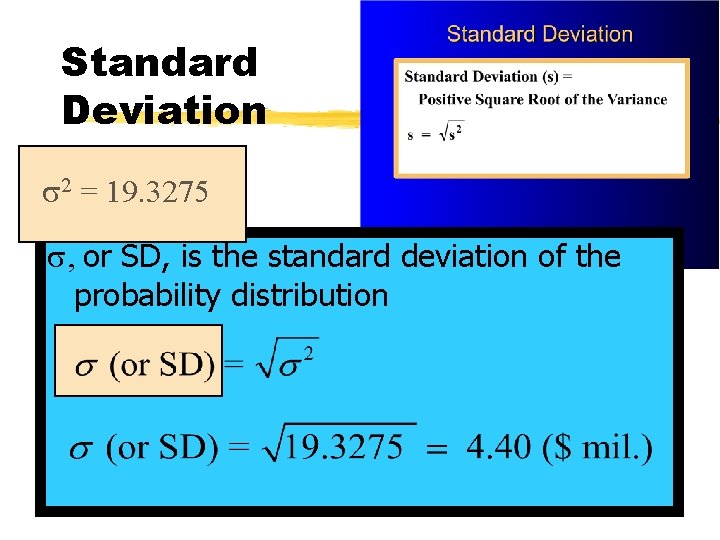 Standard Deviation 2 = 19. 3275 , or SD, is the standard deviation of