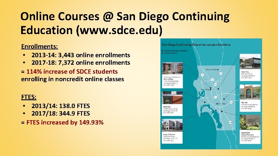 Online Courses @ San Diego Continuing Education (www. sdce. edu) Enrollments: • 2013 -14: