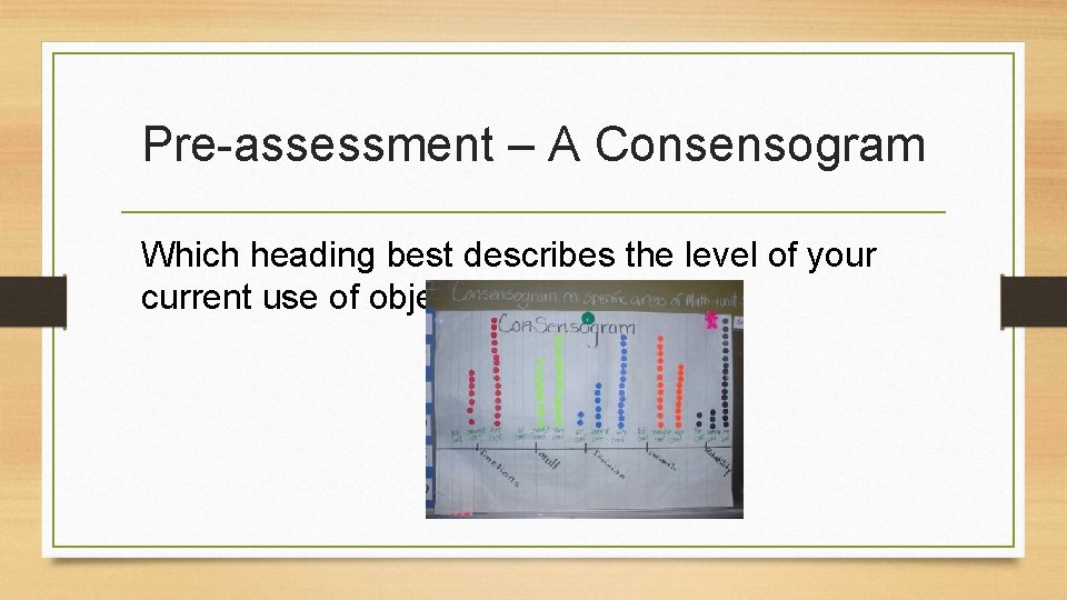 Pre-assessment – A Consensogram Which heading best describes the level of your current use