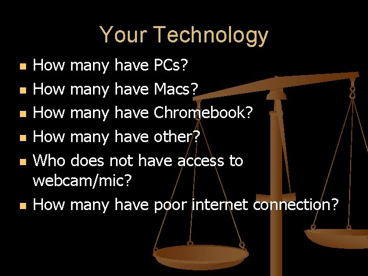 Your Technology How many have PCs? How many have Macs? How many have Chromebook?