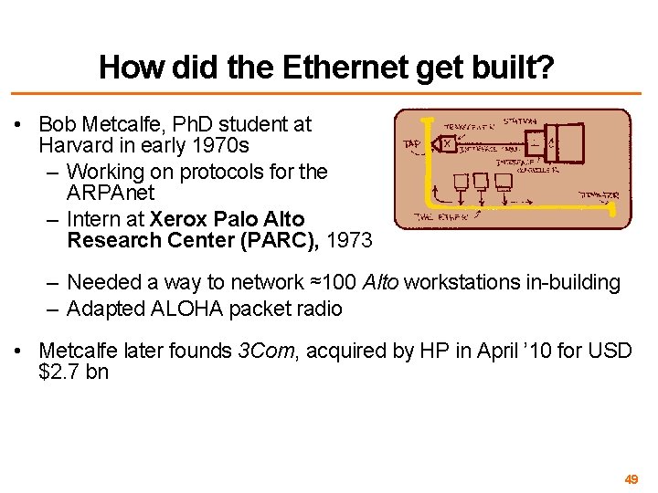How did the Ethernet get built? • Bob Metcalfe, Ph. D student at Harvard