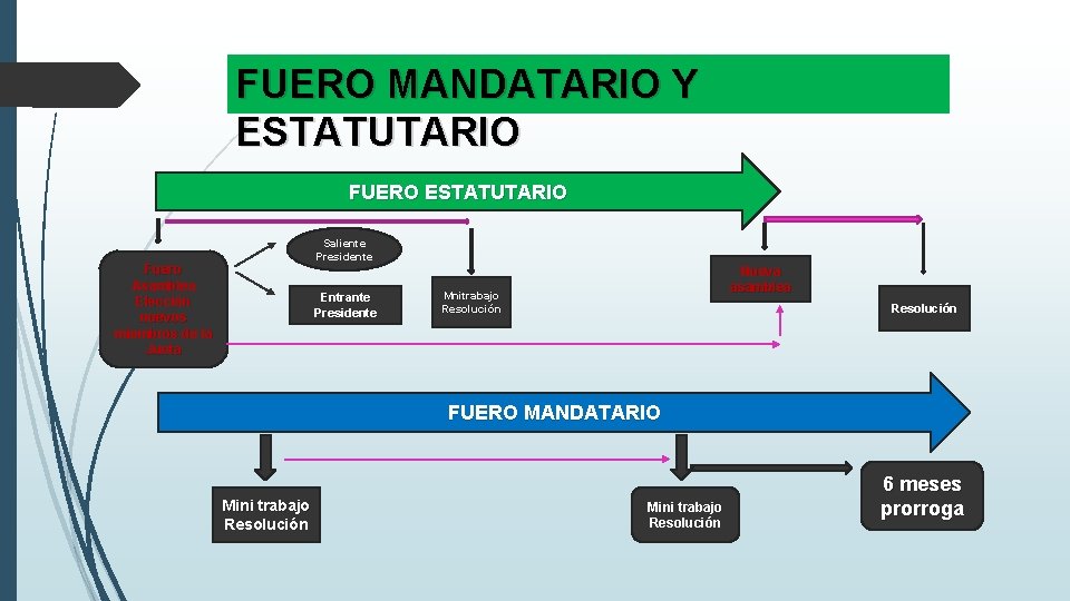 FUERO MANDATARIO Y ESTATUTARIO FUERO ESTATUTARIO Saliente Presidente Fuero Asamblea Elección nuevos miembros de