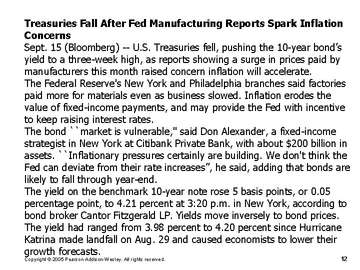 Treasuries Fall After Fed Manufacturing Reports Spark Inflation Concerns Sept. 15 (Bloomberg) -- U.