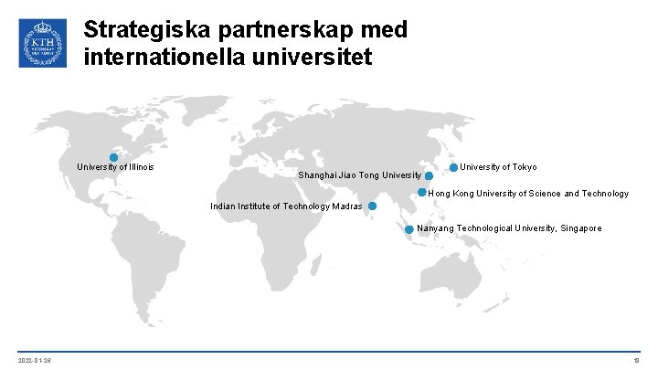 Strategiska partnerskap med internationella universitet University of Illinois Shanghai Jiao Tong University of Tokyo