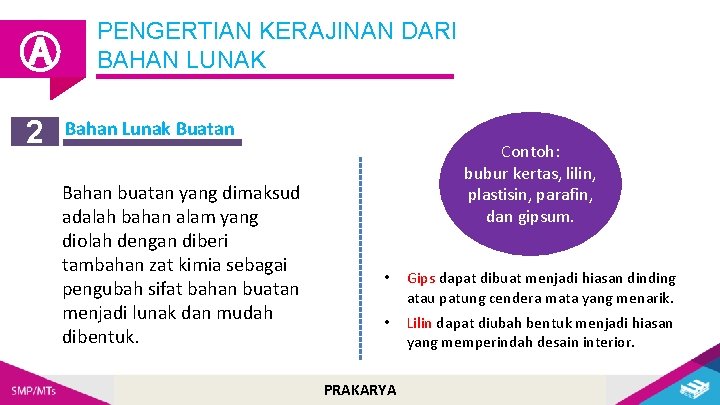 Ⓐ 2 PENGERTIAN KERAJINAN DARI BAHAN LUNAK Bahan Lunak Buatan Bahan buatan yang dimaksud