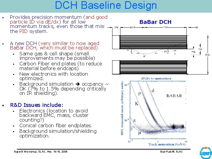 DCH Baseline Design • Provides precision momentum (and good particle ID via d. E/dx)