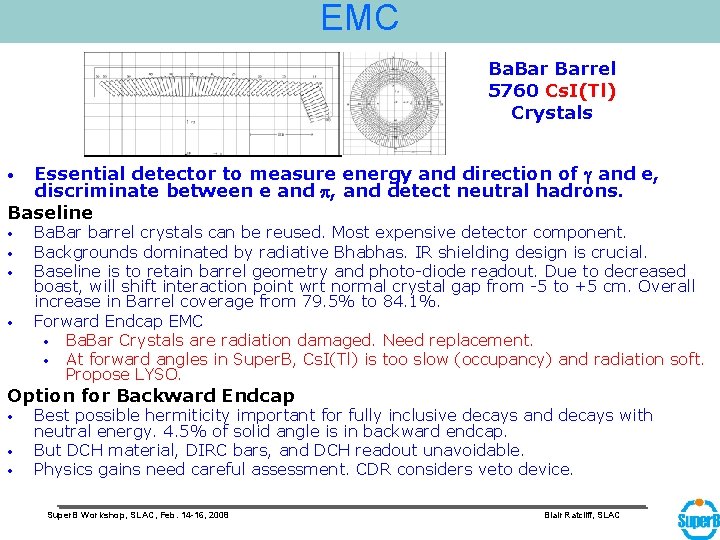 EMC Ba. Barrel 5760 Cs. I(Tl) Crystals Essential detector to measure energy and direction