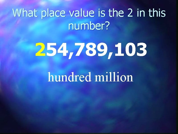 What place value is the 2 in this number? 254, 789, 103 hundred million