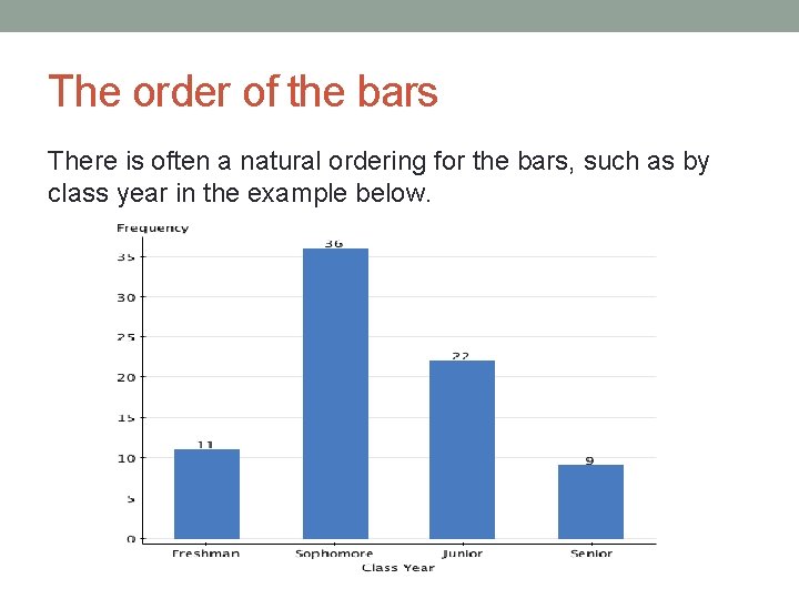 The order of the bars There is often a natural ordering for the bars,