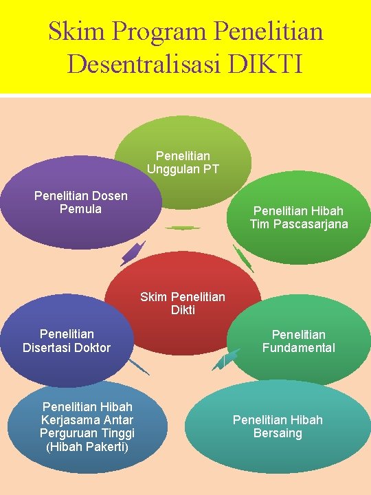 Skim Program Penelitian Desentralisasi DIKTI Penelitian Unggulan PT Penelitian Dosen Pemula Penelitian Hibah Tim