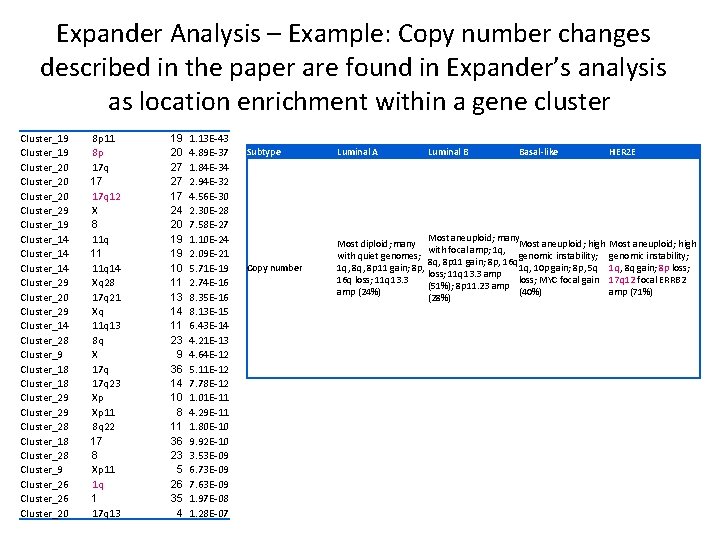 Expander Analysis – Example: Copy number changes described in the paper are found in