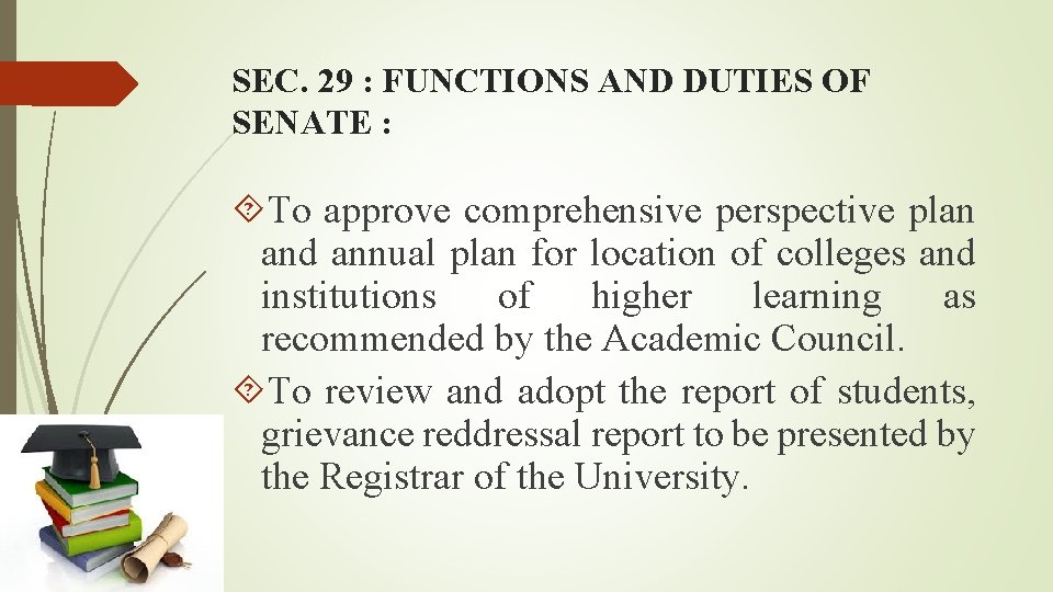 SEC. 29 : FUNCTIONS AND DUTIES OF SENATE : To approve comprehensive perspective plan