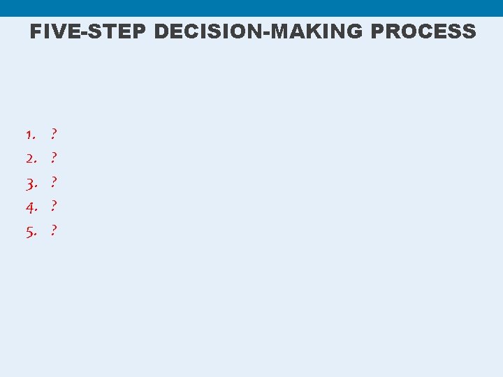 FIVE-STEP DECISION-MAKING PROCESS 1. 2. 3. 4. 5. ? ? ? 