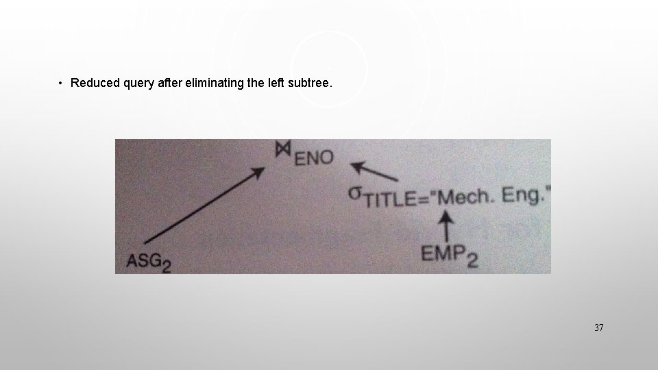  • Reduced query after eliminating the left subtree. 37 