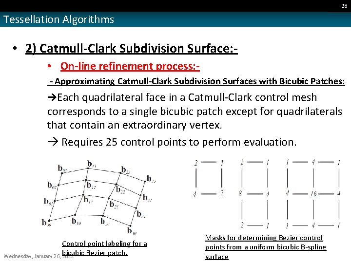 28 Tessellation Algorithms • 2) Catmull-Clark Subdivision Surface: • On-line refinement process: - Approximating