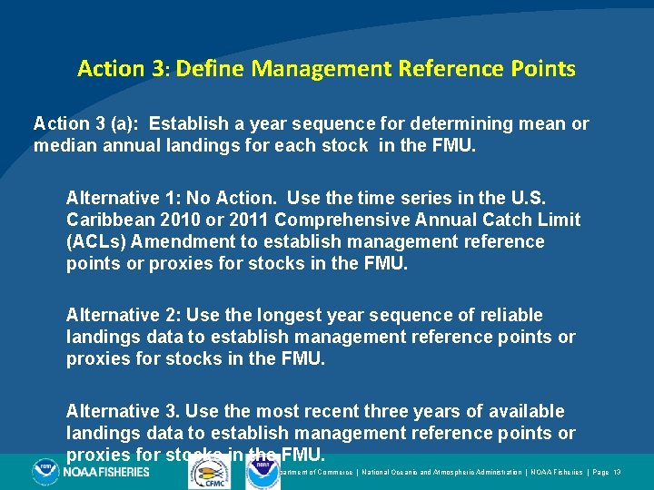 Action 3: Define Management Reference Points Action 3 (a): Establish a year sequence for