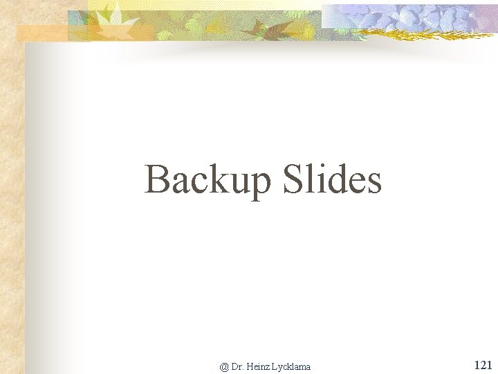 Backup Slides @ Dr. Heinz Lycklama 121 