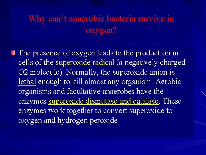 Why can’t anaerobic bacteria survive in oxygen? The presence of oxygen leads to the