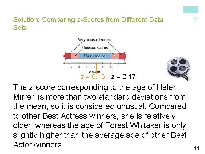 + Solution: Comparing z-Scores from Different Data Sets z = 0. 15 z =