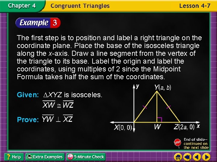 The first step is to position and label a right triangle on the coordinate