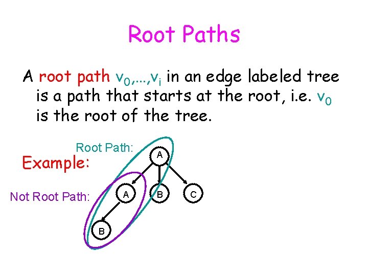 Root Paths A root path v 0, …, vi in an edge labeled tree