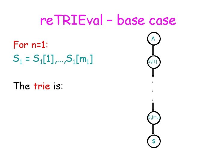 re. TRIEval – base case For n=1: S 1 = S 1[1], …, S