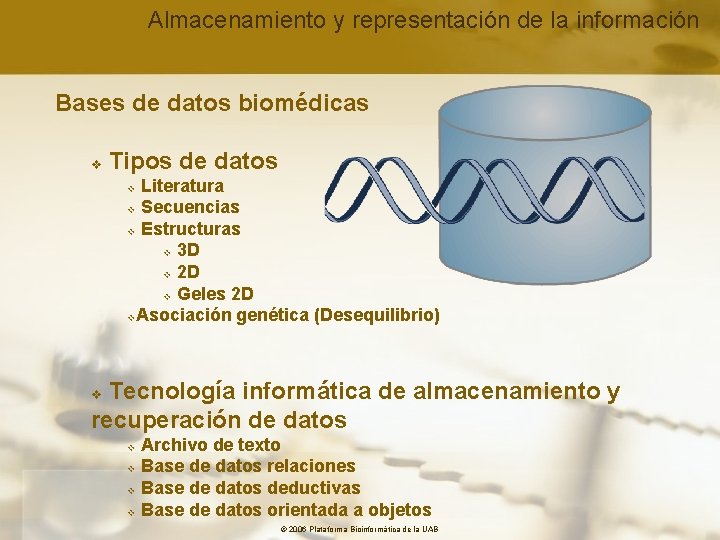Almacenamiento y representación de la información Bases de datos biomédicas v Tipos de datos