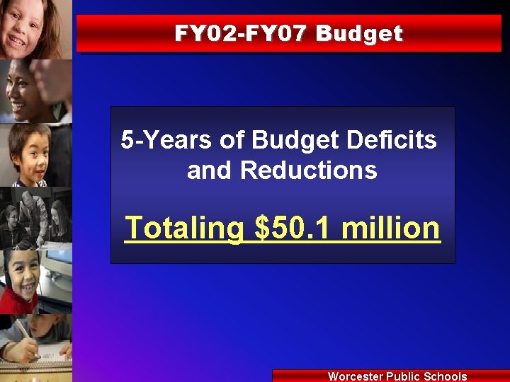 FY 02 -FY 07 Budget 5 -Years of Budget Deficits and Reductions Totaling $50.