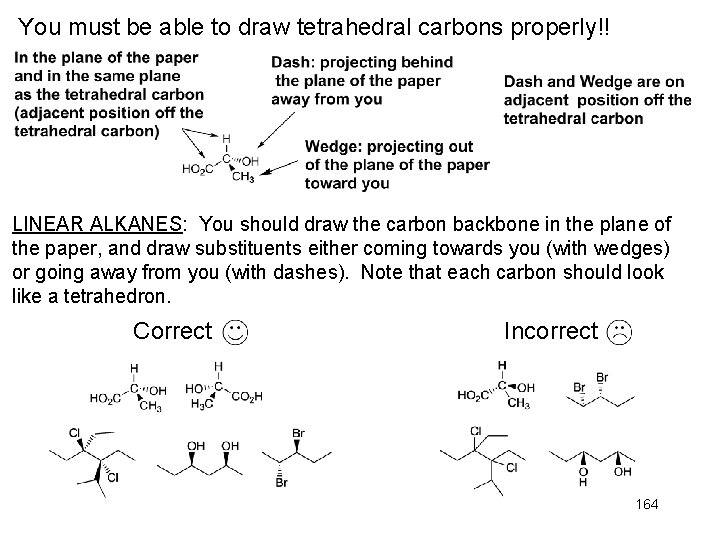 You must be able to draw tetrahedral carbons properly!! LINEAR ALKANES: You should draw