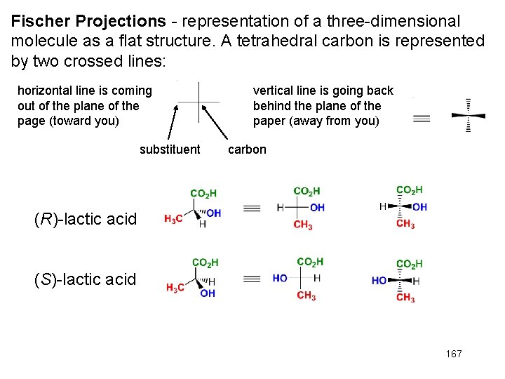 Fischer Projections - representation of a three-dimensional molecule as a flat structure. A tetrahedral