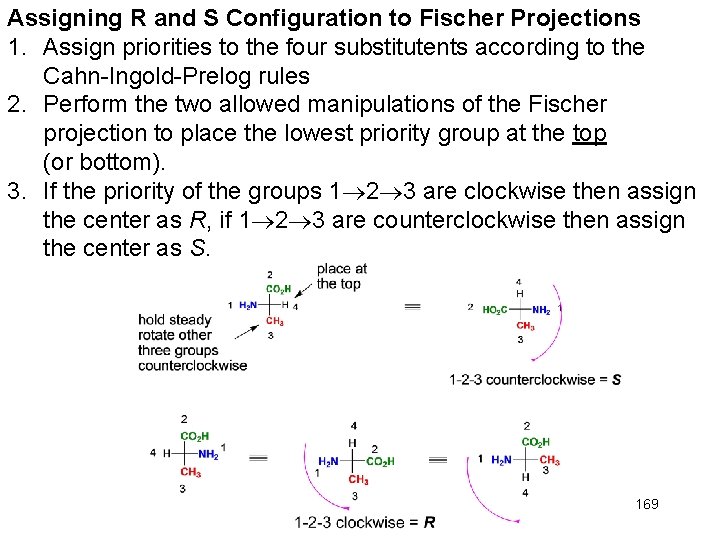 Assigning R and S Configuration to Fischer Projections 1. Assign priorities to the four