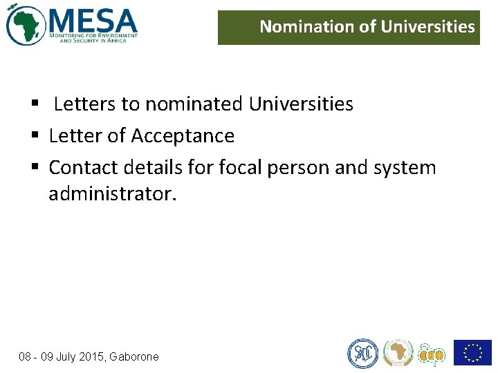 Nomination of Universities § Letters to nominated Universities § Letter of Acceptance § Contact